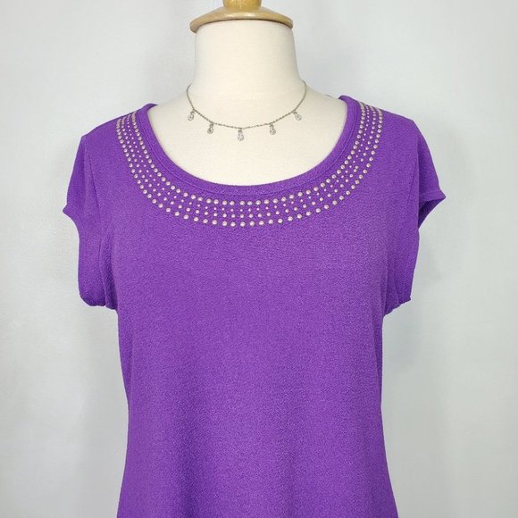 Premise Purple Studded Stretchy Cap Sleeve Top, LP - Picture 2 of 11